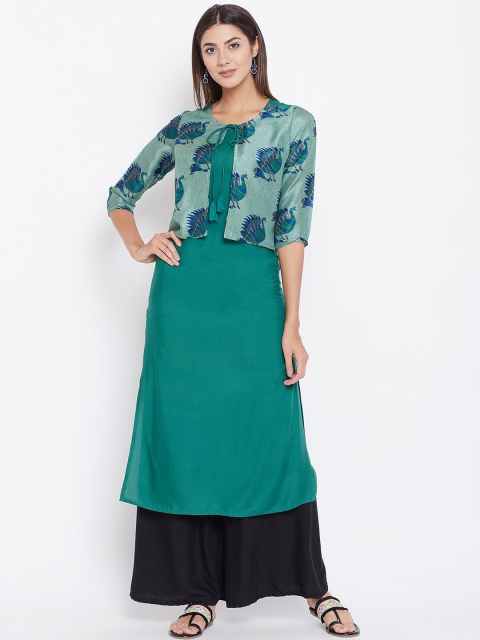 rangeelo rajasthan Women Green & Blue Printed Straight Kurta