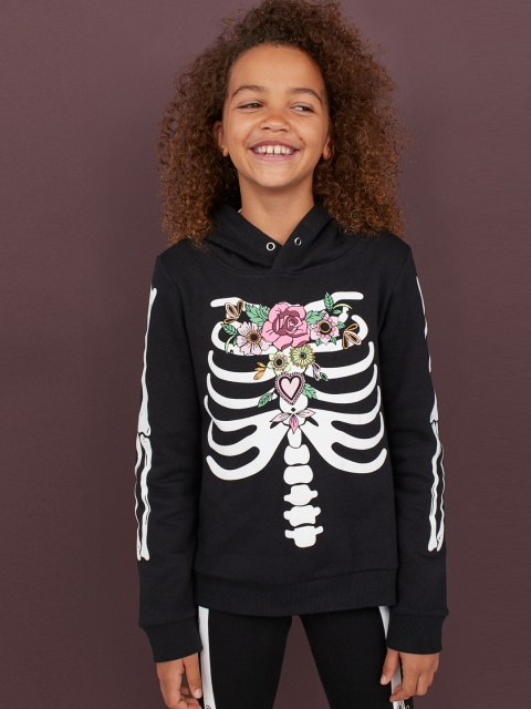 H&M Boys Black Printed Hooded Sweatshirt