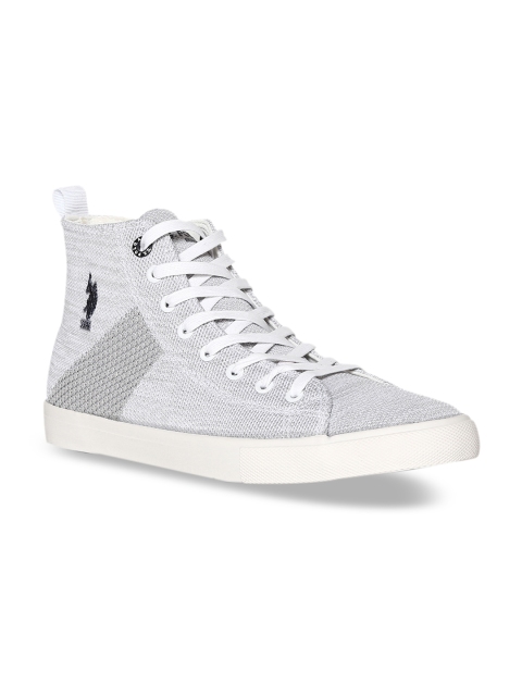 U.S. Polo Assn. Men Off-White Colourblocked Textile Mid-Top Sneakers