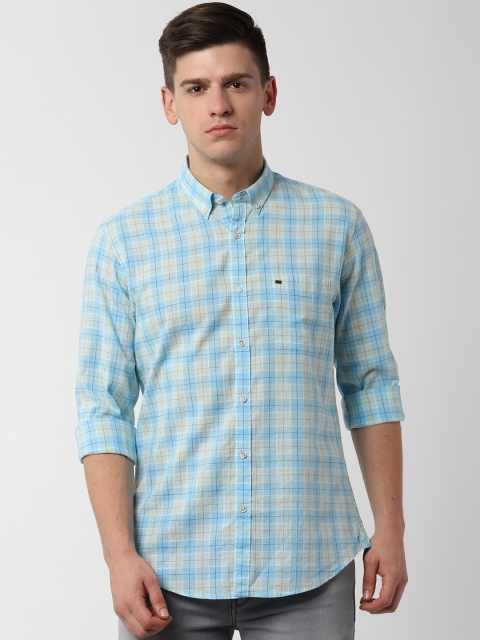 Peter England Casuals Men Blue Slim Fit Checked Casual Shirt