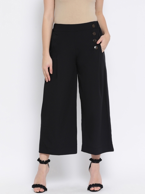 Oxolloxo Women Black Regular Fit Solid Culottes
