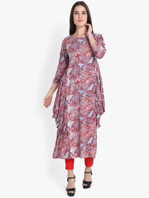 rangeelo rajasthan Women Red & Blue Printed A-Line Kurta