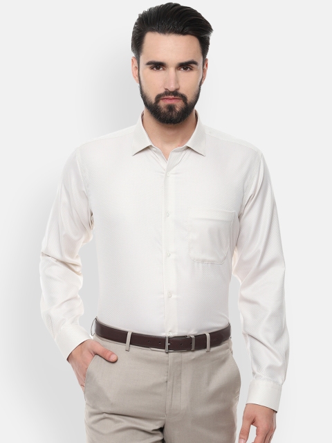 Van Heusen Men Cream-Coloured Boxy Self Design Formal Shirt