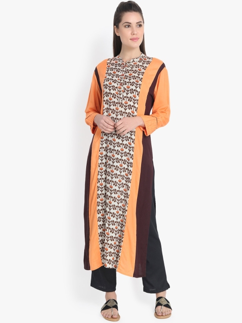 rangeelo rajasthan Women Orange & Brown Printed Straight Kurta