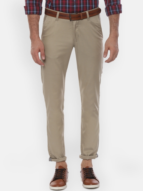 Van Heusen Sport Men Beige Slim Fit Self Design Regular Trousers