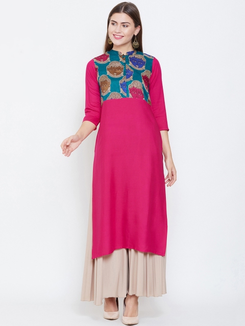 rangeelo rajasthan Women Pink Quirky Printed Straight Kurta