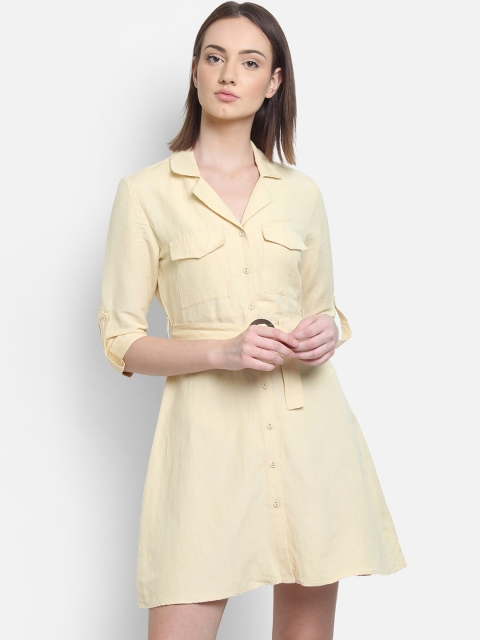 COVER STORY Women Solid Yellow Shirt Dress