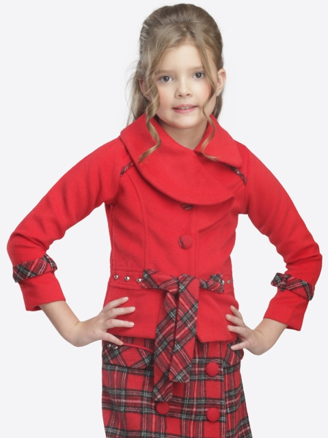 CUTECUMBER Girls Red Checked Knee-Length Overcoats