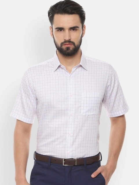 Van Heusen Men White Regular Fit Checked Formal Shirt