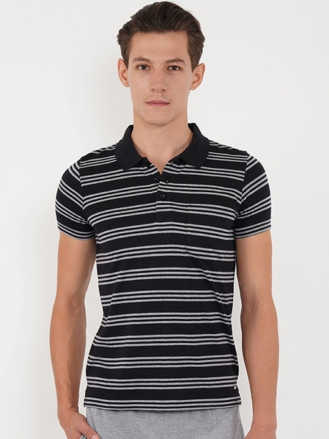 Sweet Dreams Men Black & Grey Striped Lounge Tshirt 8907668760210