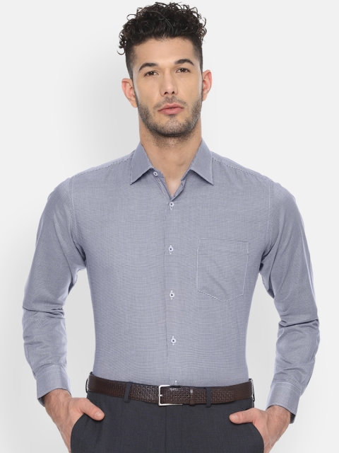 Van Heusen Men Navy Blue & White Regular Fit Checked Formal Shirt