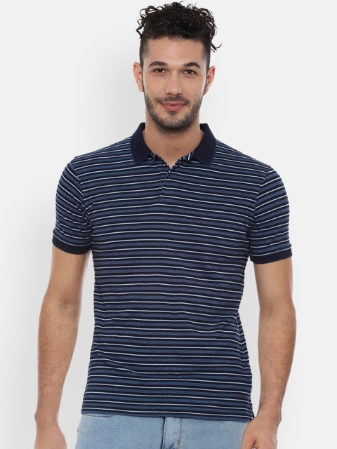 Van Heusen Sport Men Navy Blue Striped Polo Collar T-shirt