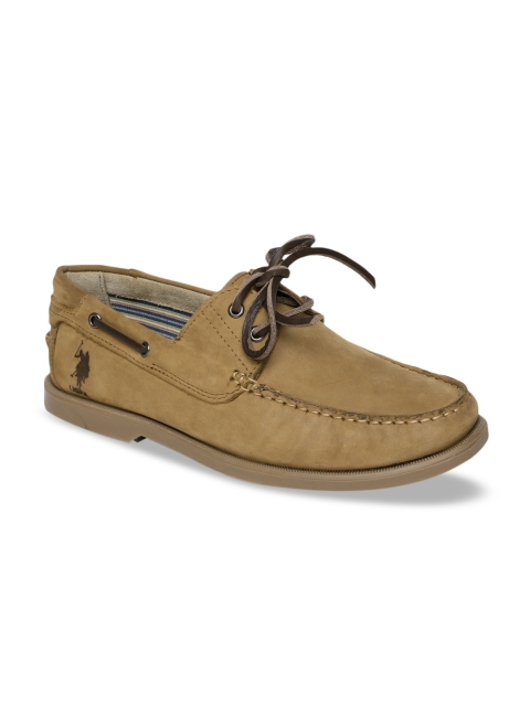 U.S. Polo Assn. Men Beige Leather Boat Shoes