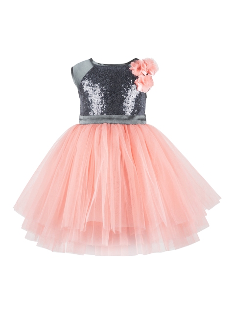Toy Balloon kids Girls Embellished Peach-Coloured Fit and Flare Dress