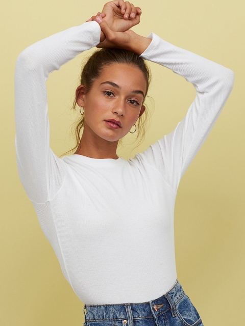 H&M Women White Ribbed Top