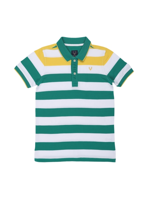 Allen Solly Junior Boys Green & White Striped Polo Collar T-shirt