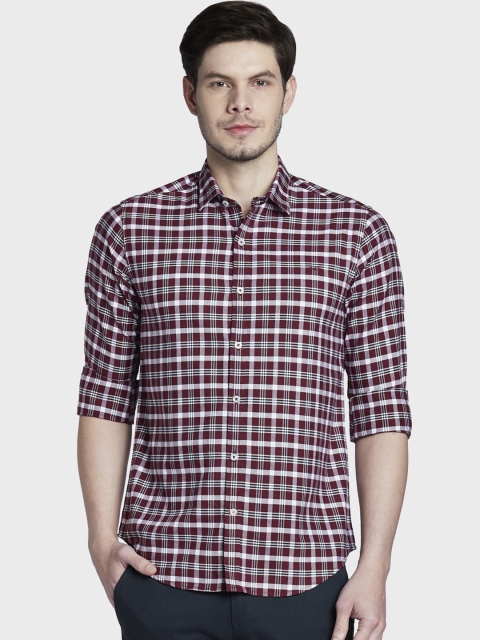 ColorPlus Men Maroon & White Slim Fit Checked Casual Shirt