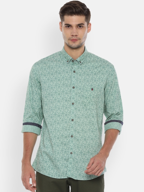Louis Philippe Jeans Men Green Slim Fit Printed Casual Shirt
