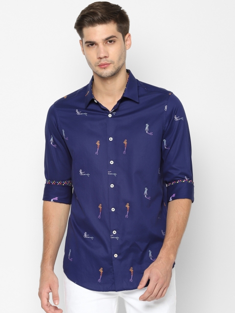 SIMON CARTER LONDON Men Navy Blue Slim Fit Printed Casual Shirt