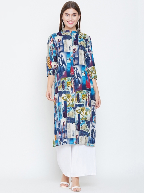 rangeelo rajasthan Women Blue Quirky Printed Straight Kurta