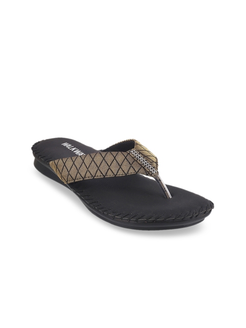 WALKWAY Women Gold-Toned Woven Design Open Toe Flats