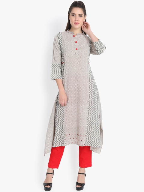 rangeelo rajasthan Women Grey & Beige Printed A-Line Kurta