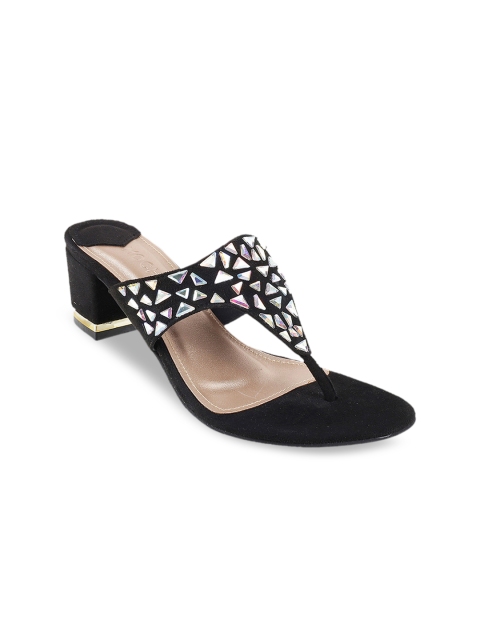 Mochi Women Black Embellished Sandals