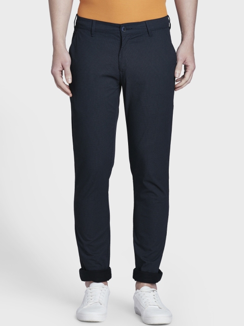 ColorPlus Men Navy Blue Regular Fit Checked Regular Trousers