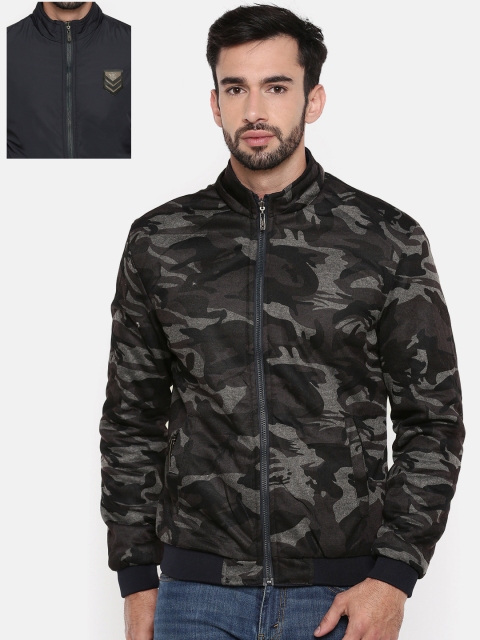The Indian Garage Co Men Navy Blue Reversible Camouflage Insulator Puffer Jacket