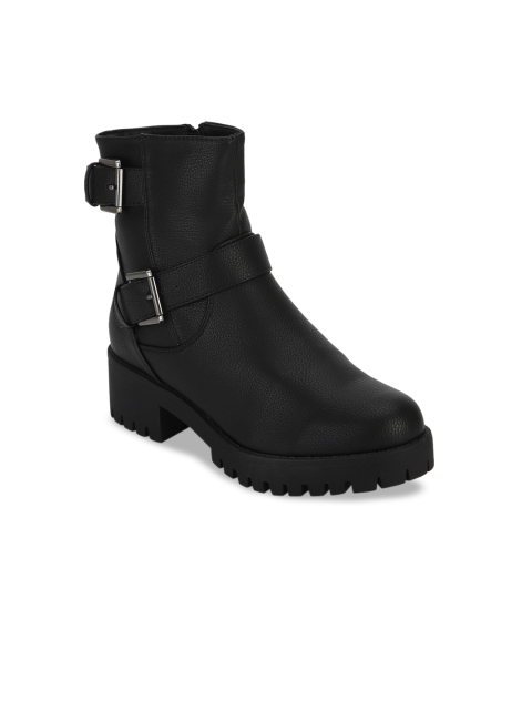 Truffle Collection Women Black Solid Heeled Boots