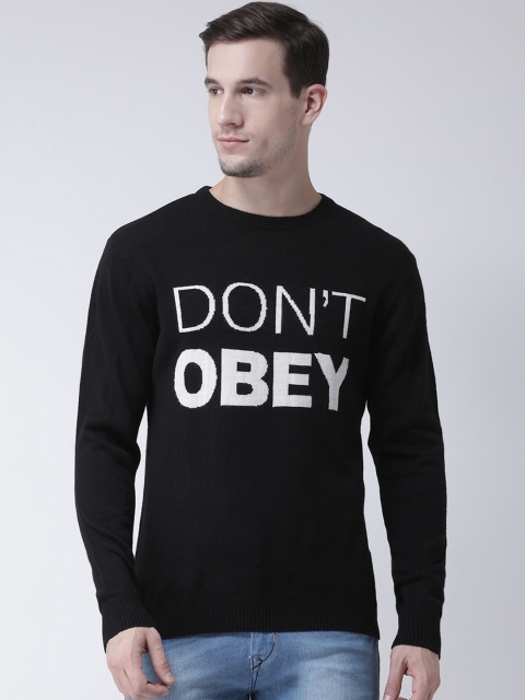 Club York Men Black Self Design Sweater