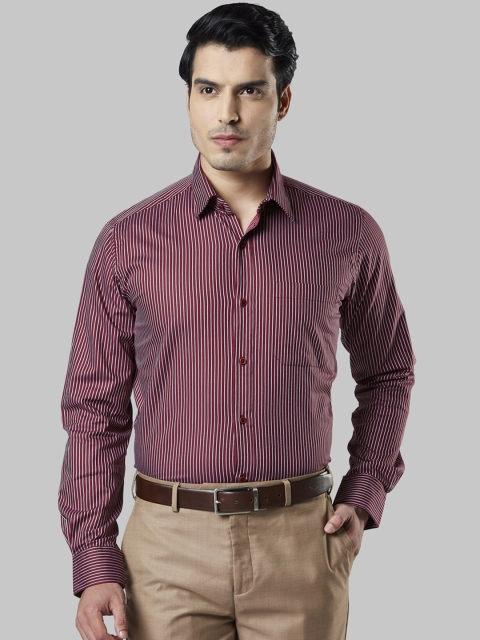 Raymond Men Red Regular Fit Striped Formal Shirt