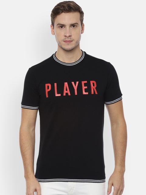 People Men Black Printed Round Neck T-shirt
