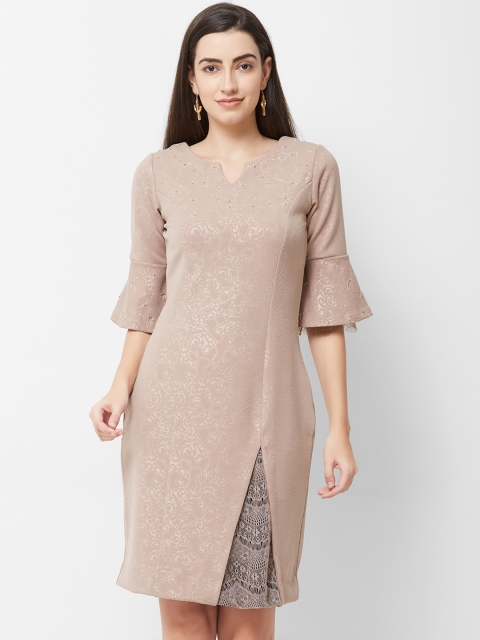 Soie Women Printed Beige Sheath Dress