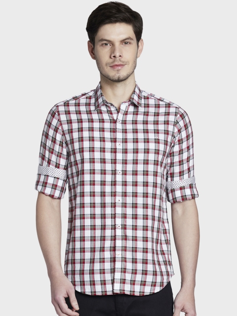 ColorPlus Men White & Red Slim Fit Checked Casual Shirt