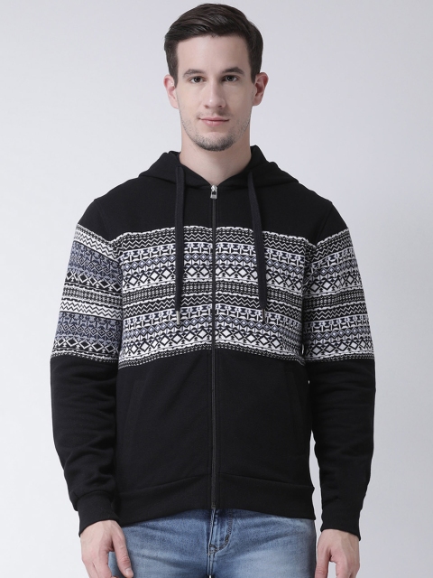 Club York Men Black Printed Hooded Sweatshirt