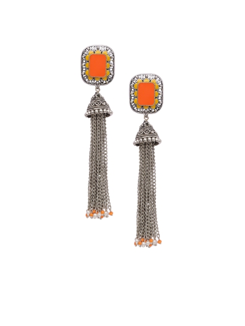 DIVA WALK Silver-Plated & Yellow Enamelled Geometric Drop Earrings
