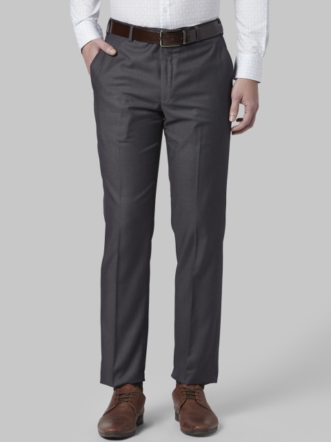 Park Avenue Men Grey Regular Fit Solid Formal Trousers