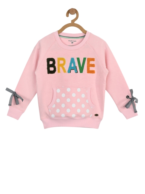 Stupid Cupid Girls Pink Printed Applique Sweatshirt