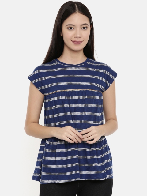 Chumbak Women Blue Striped A-Line Top