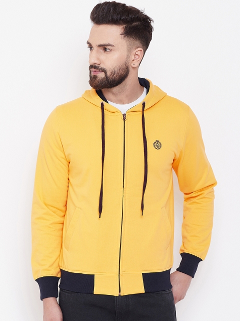 Adobe Men Yellow Colourblocked Hooded Sweatshirt