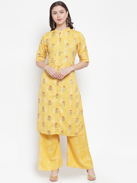 Aujjessa Women Yellow & Beige Printed Kurta with Palazzos