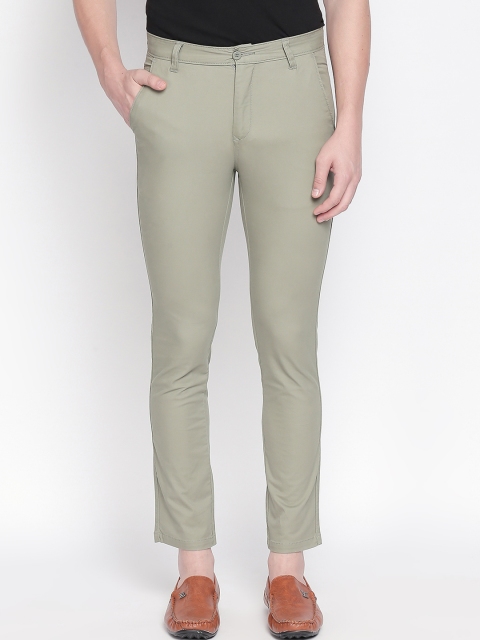 Solemio Men Olive Green Slim Fit Solid Regular Trousers