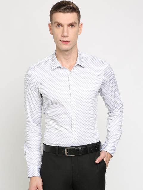 Crocodile Men White & Blue Slim Fit Printed Formal Shirt