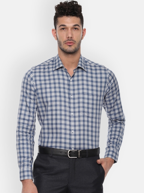 Van Heusen Men Blue & White Slim Fit Checked Formal Shirt