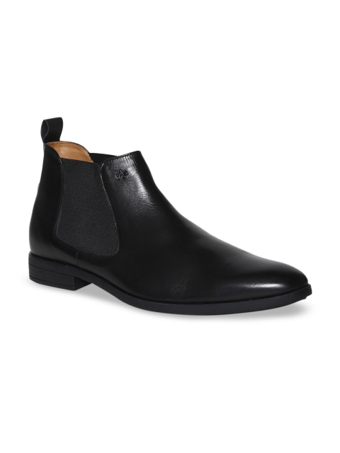 Arrow Men Black Solid Leather Mid-Top Chelsea Boots