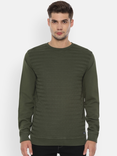 Allen Solly Sport Men Olive Green Self Design Sweater