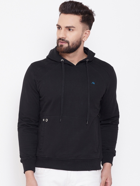 Adobe Men Black Solid Hooded Sweatshirt