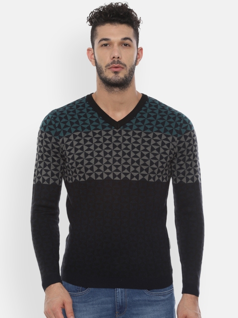Van Heusen Men Navy Blue Self Design Sweater
