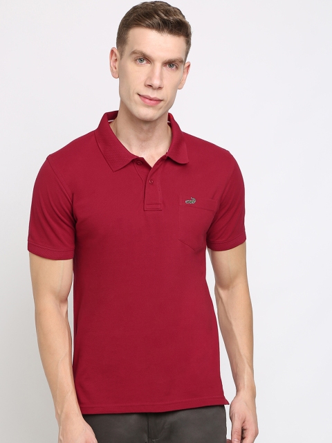 Crocodile Men Red Slim Fit Solid Polo Collar T-shirt